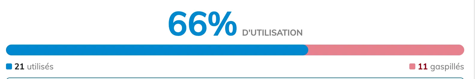 The large usage percentage, the blue and pale red progress bar, and the two counters used and wasted