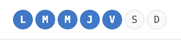 The 7 weekday buttons of the weekly pattern, Monday to Friday selected