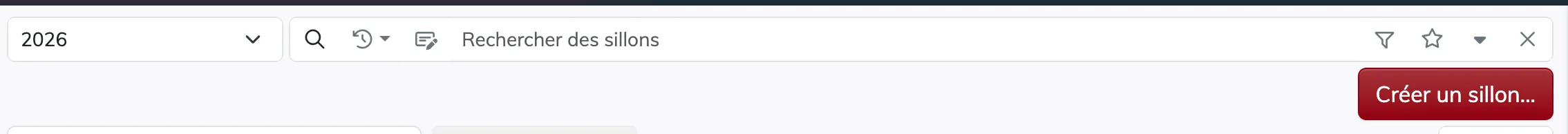 The top bar: the timetable period selector, the search bar and the Create a train path button