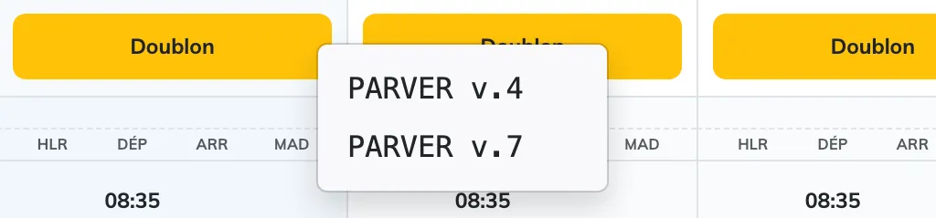 The dropdown menu open on a Duplicate cell, listing two train paths with their number and variant